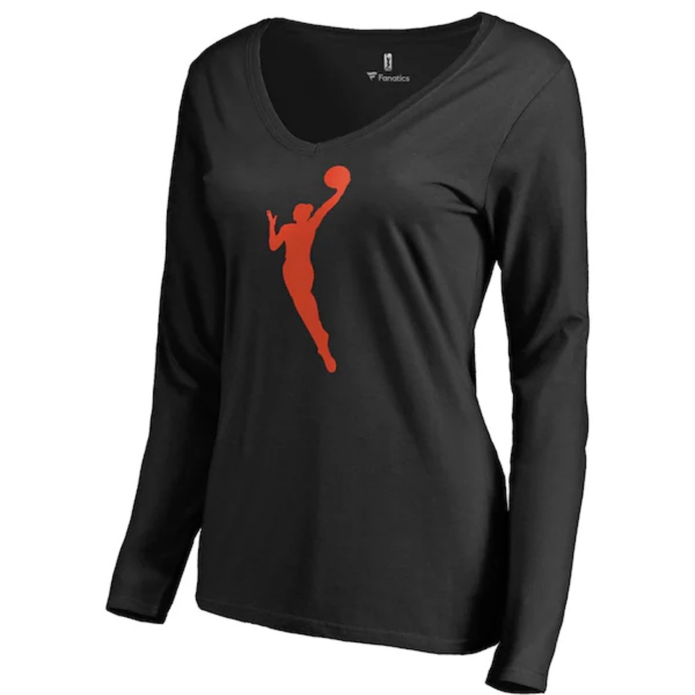 Women's 2XL Black WNBA Gear Primary Logo Long Sleeve V-Neck T-Shirt EUC